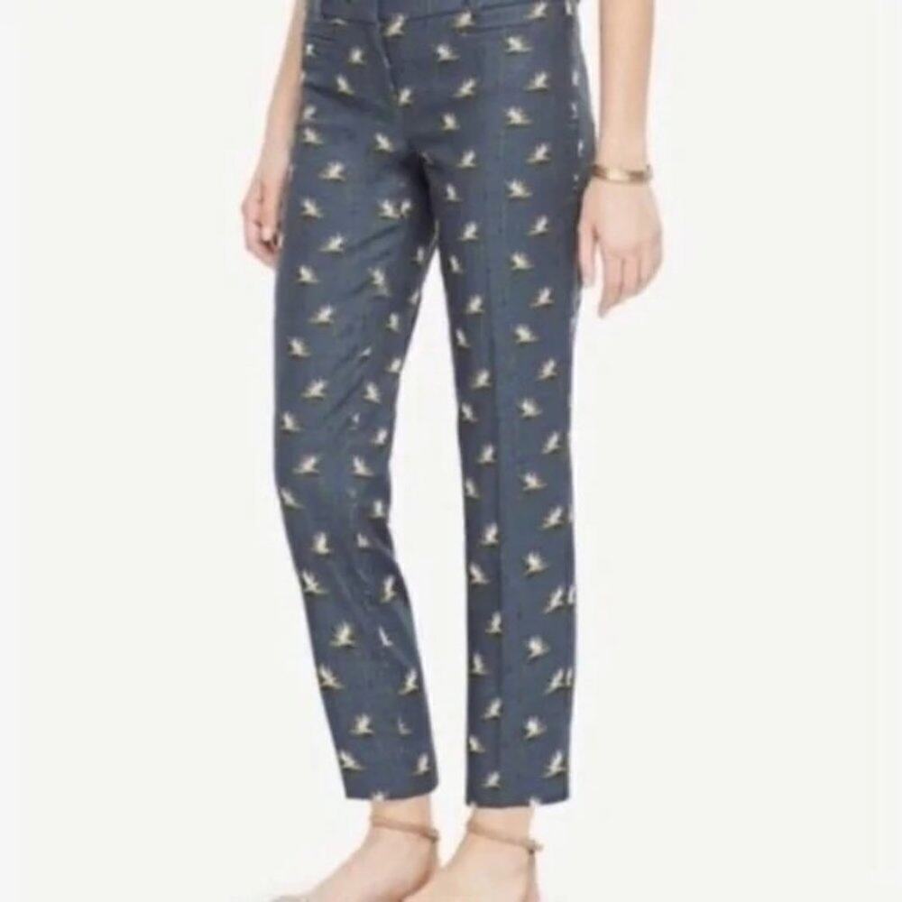 Ann Taylor Kate Fit Modern Pants Bird Of Paradise Floral Chambray Size 6